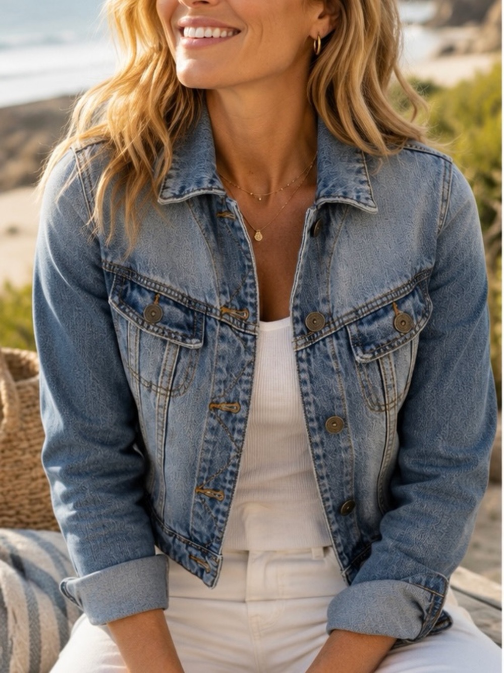 Streetwear Society Light Blue Denim Casual Cropped Jean Jacket XS